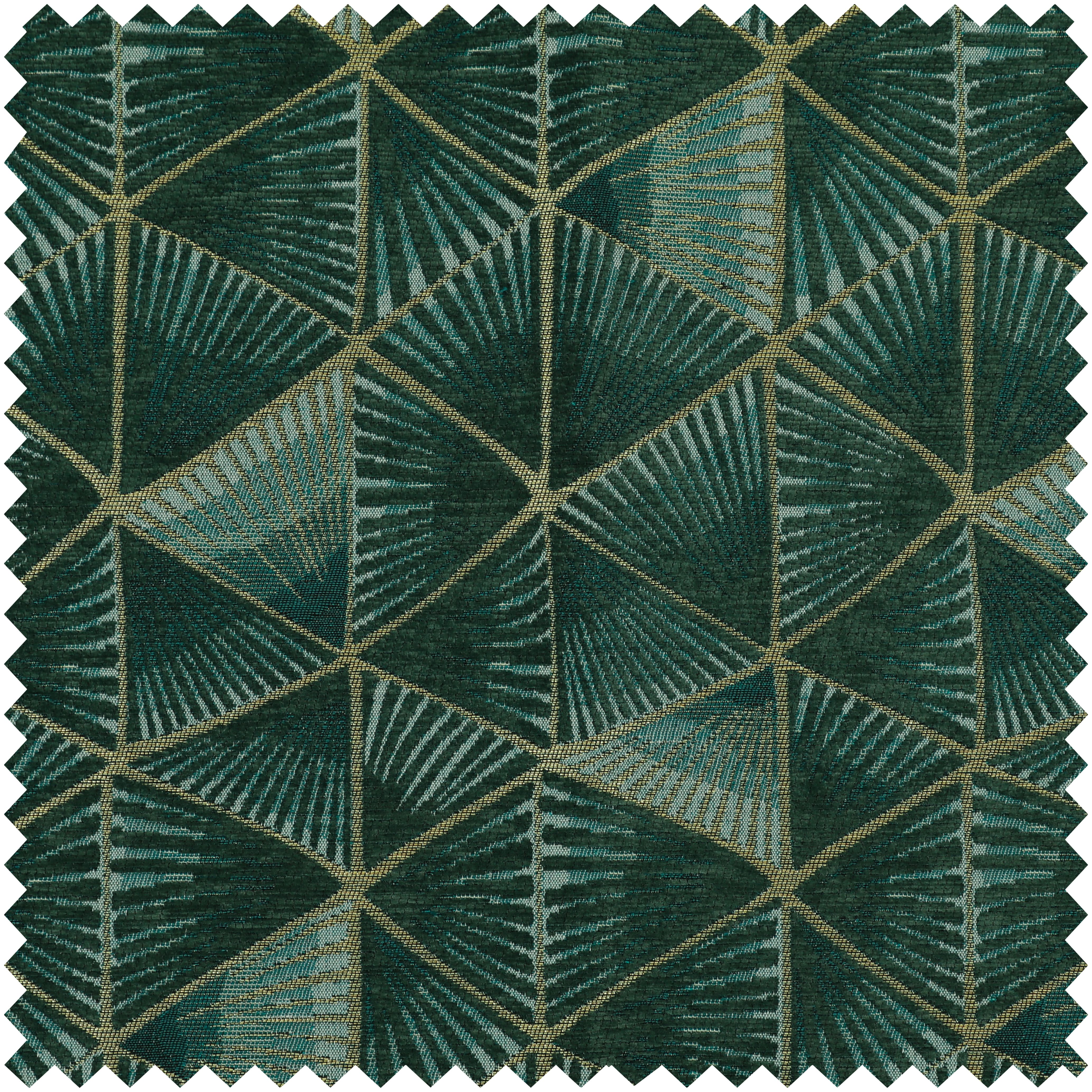 geometric-triangular-furnishing-pattern-green-gold-coloured-chenille-material-fabric-jo-96